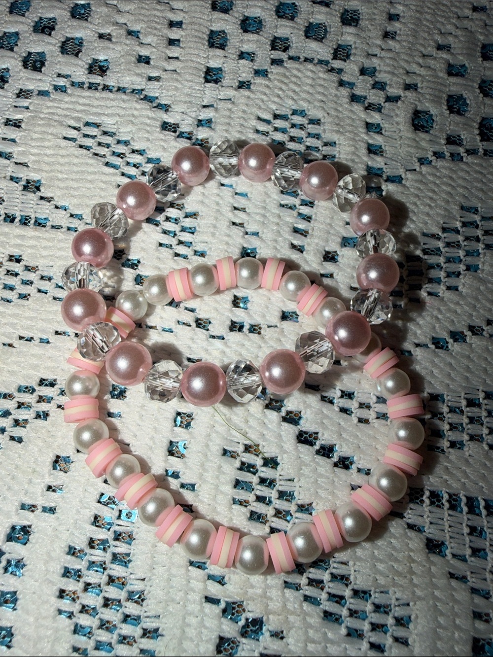 Pink Pearl & Crystal Stretch Bracelet Trio - Unbranded